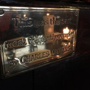 3) The Dickens’ nameplate in Ye Olde Cheshire Cheese pub in London.