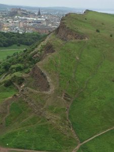 2) The view looking down. Note the city of Edinburgh in the upper left hand corner—including Edinburgh Castle.
