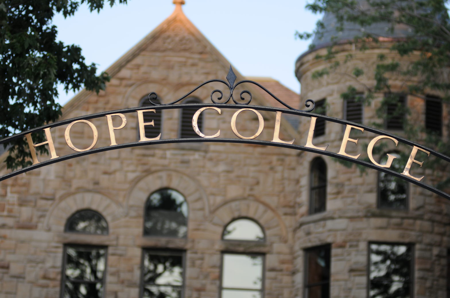 Hope College arch with Graves Hall in the backgrounf
