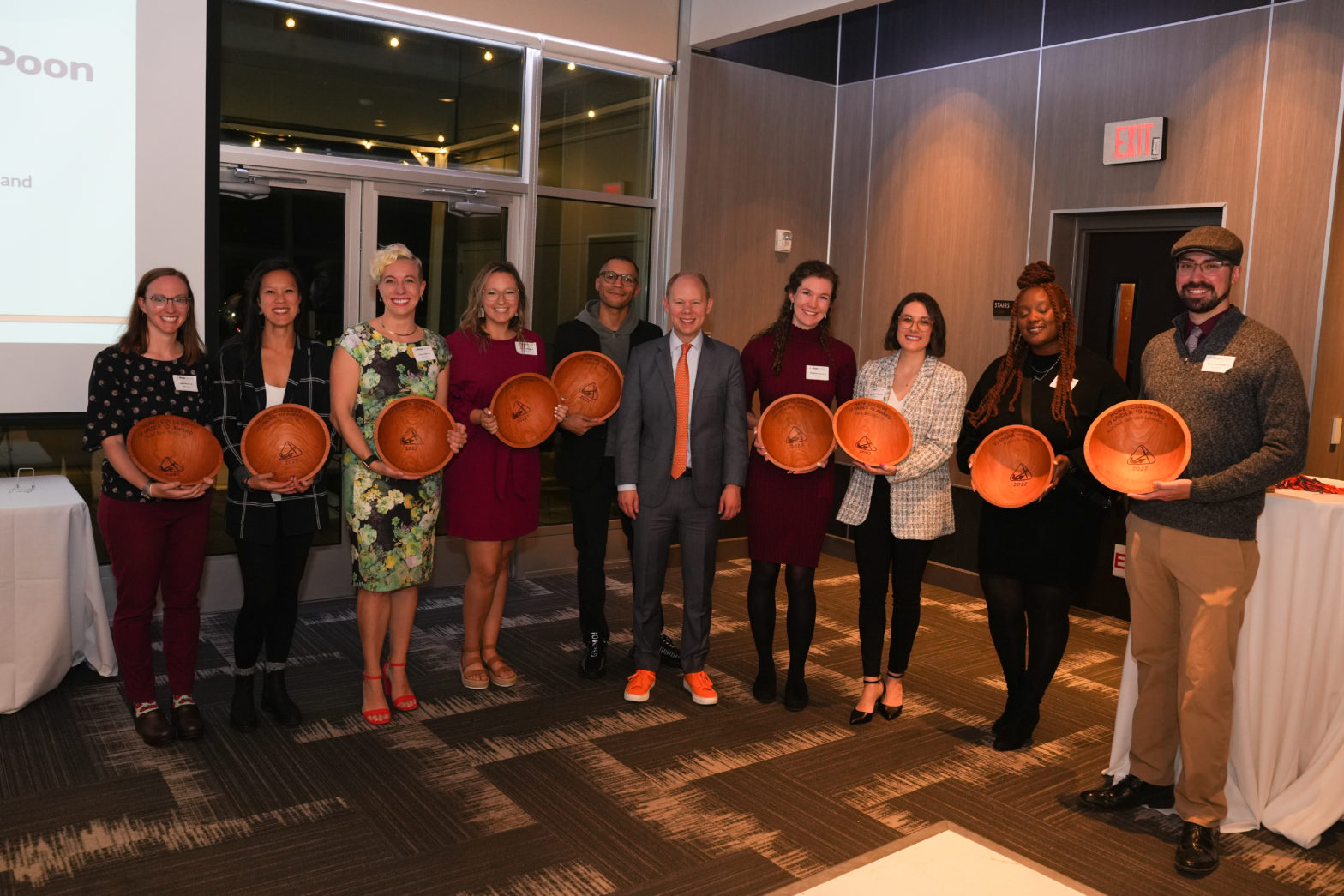 The 2022 10 Under 10 Alumni Award recipients with President Scogin.