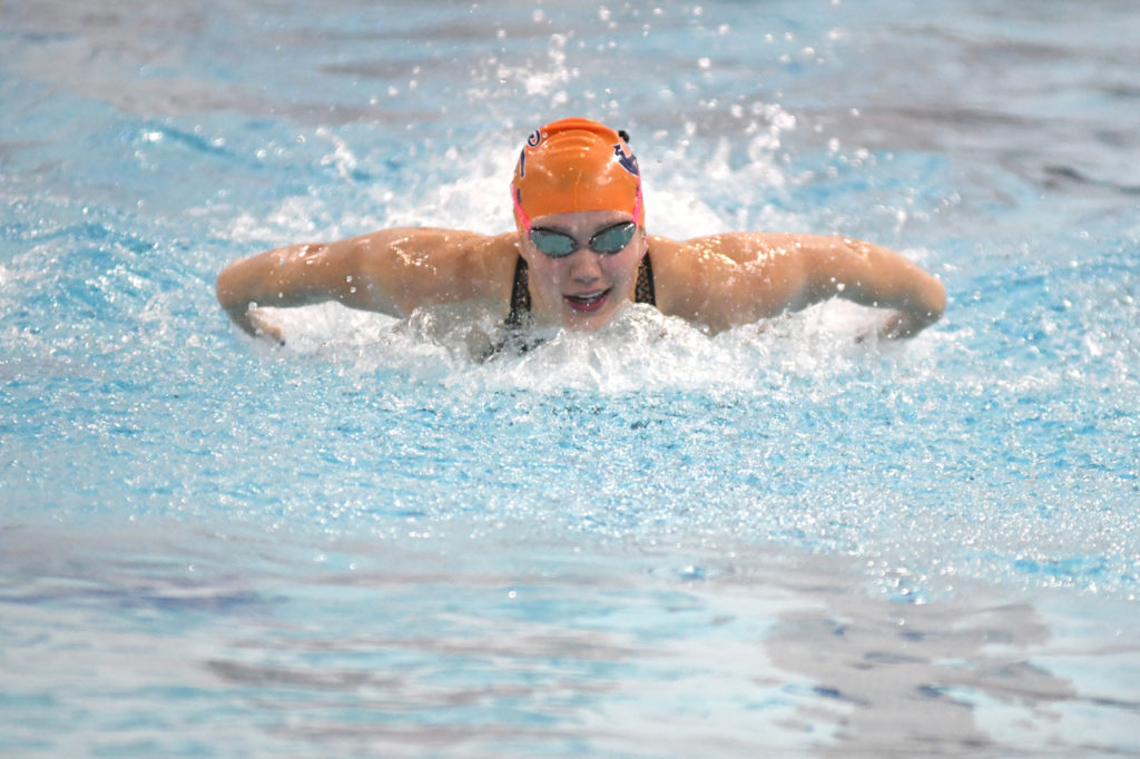 Macey Mayer swims the breaststroke.