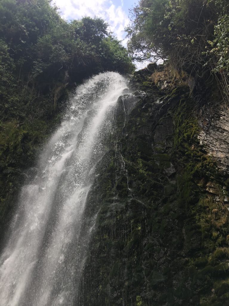 This is a photo from the Peguche waterfalls. Unlike some waterfalls in the US (but not all), there were no signs or ropes restricting where in the waterfall we could go, so we got to get up very close and personal to the falls.