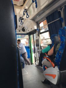 A photo I took of one of the buses I take every day to class (this is also the first leg of the journey into Quito proper). The man in the front is the one who collects fares from everyone and gets off the bus to recruit people to ride at the major stops by shouting out the final destination.