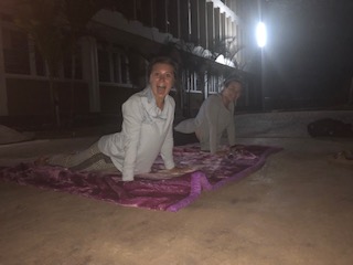 One of Ellie and mines' "create your own adventure" activities... starlit yoga!... yes, using the blanket from my bed as a mat, because you just have to make do with what you've got!