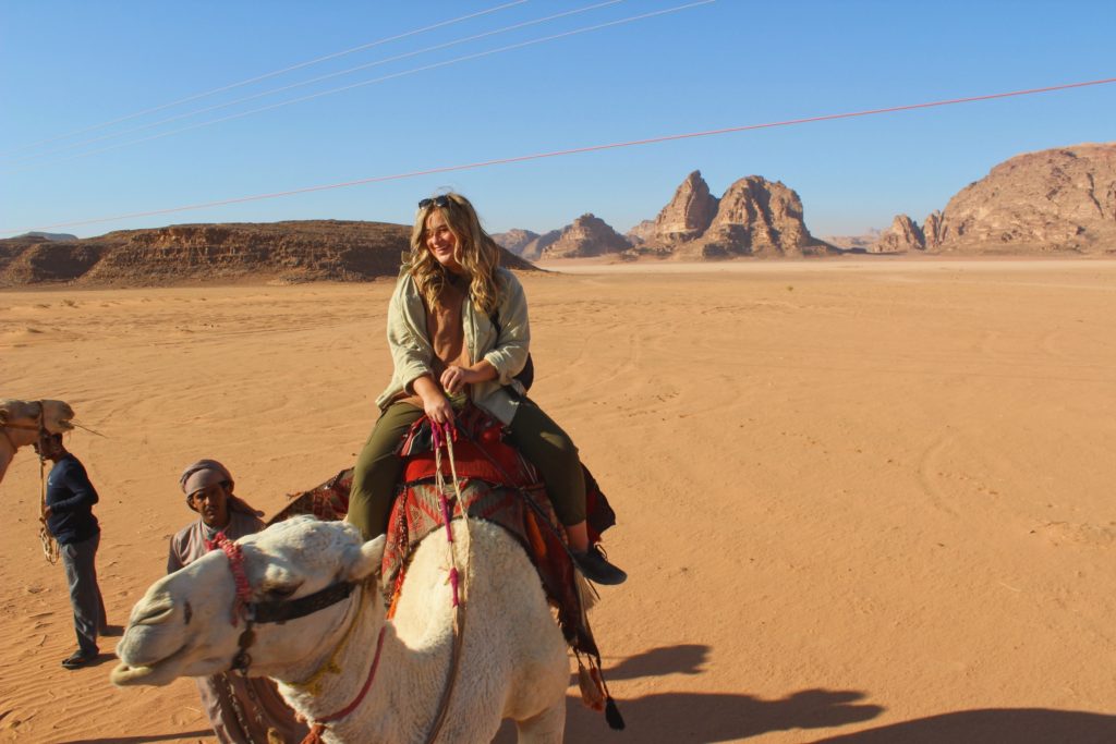Myself on my enormous camel. Each camel was guided by a local Bedouin caretaker. You can see my guide to the left of me. 
