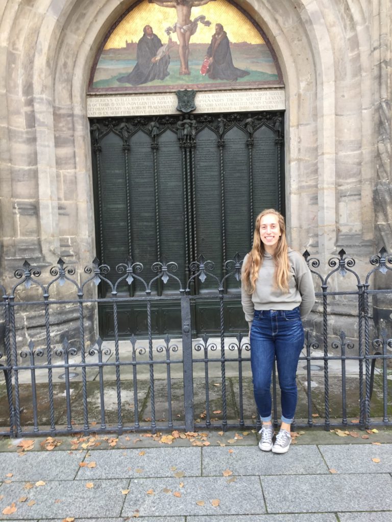 Location of the door on the Schlosskirche where Martin Luther posted his 95 Theses. This door is a replica built in the 18th century since the original burned down.