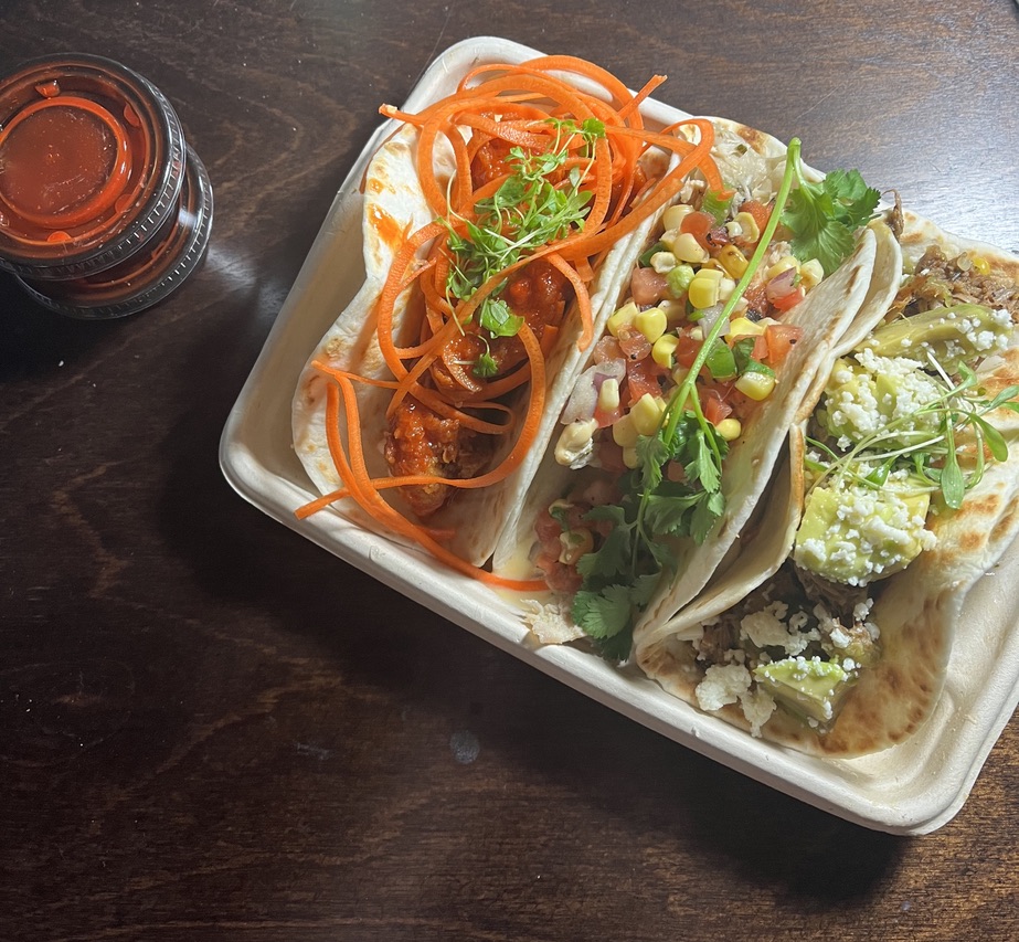 Velvet Taco! left to right: Buffalo Chicken, traditional chicken, and Green Chile Pork (the best one in my opinion)
