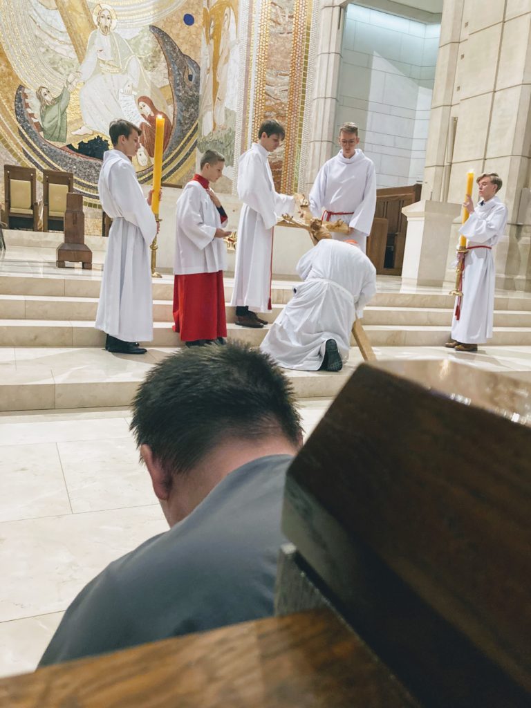 Cardinal Dziwsz venerating the Cross