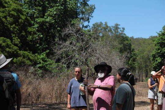 Uncle Russ (pink shirt) taking us on a nature walk where he pointed out plants that were used by Aboriginal people and how they were used.