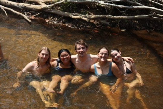 From left to right: Alex, me, Harry, Marcella and Zoe! Cooling off in the creek after an afternoon in the hot sun.