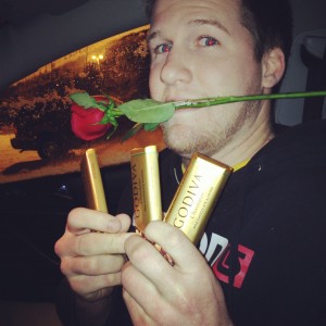 Boyfriend brings rose and chocolate
