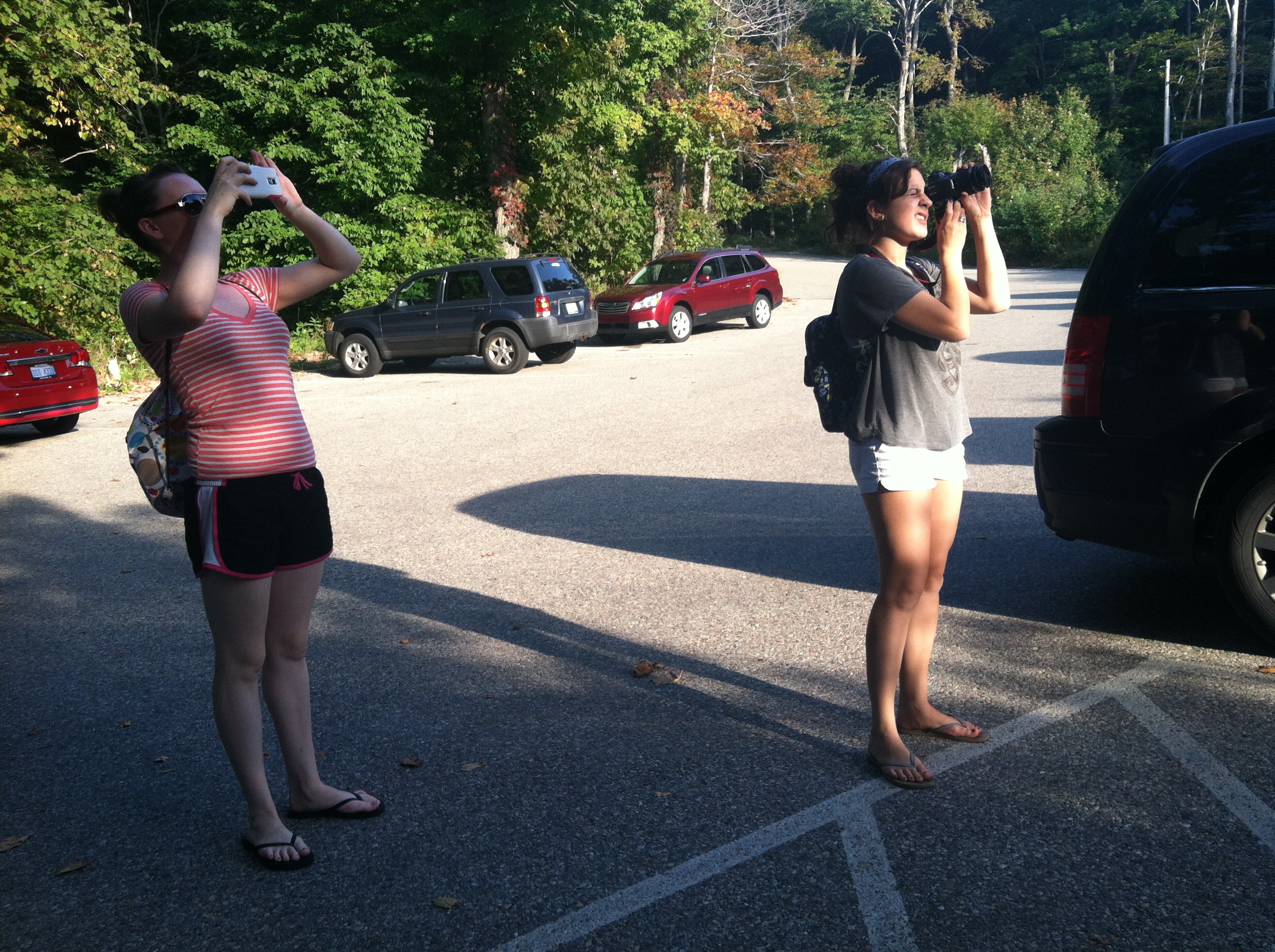 My friends taking in (and snapping pictures of) the initial view from the parking lot