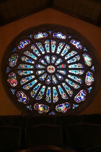 I finally got a picture of the beautiful circular stained glass window when I sat in the balcony of Dimnent for Chapel.