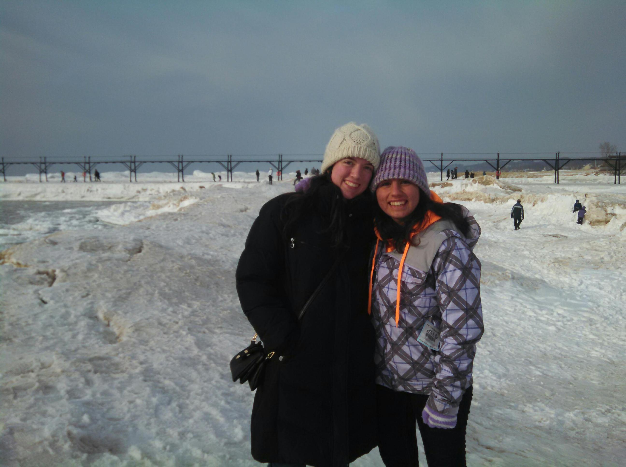 Ashley and I standing on the frozen Lake Michigan waves.
