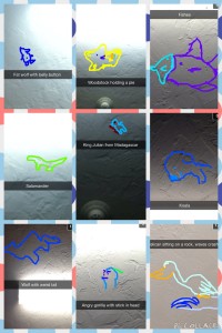 Snapchat outlines of all the ceiling animals we spotted in Ashley's room.