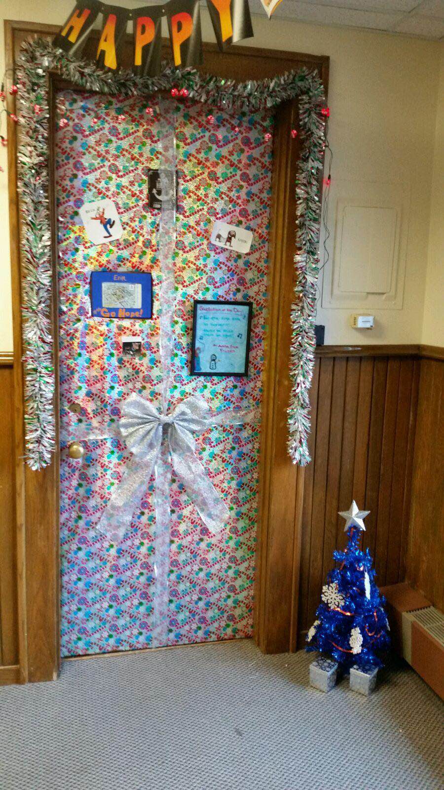 Our door decorated for Christmas (aka November 6th until December 12th when we had to leave for the semester break)