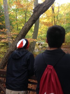 Hiking with friends in the fall.