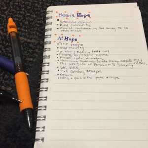 Lists written out in a little notebook