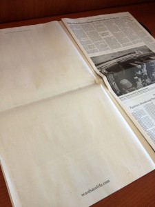 Two blanks pages at The New York Times as a commercial. 