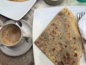 My delicious breakfast of a nutella crepe and a cappucino!