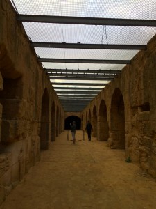 Walking underneath the amphitheater. 